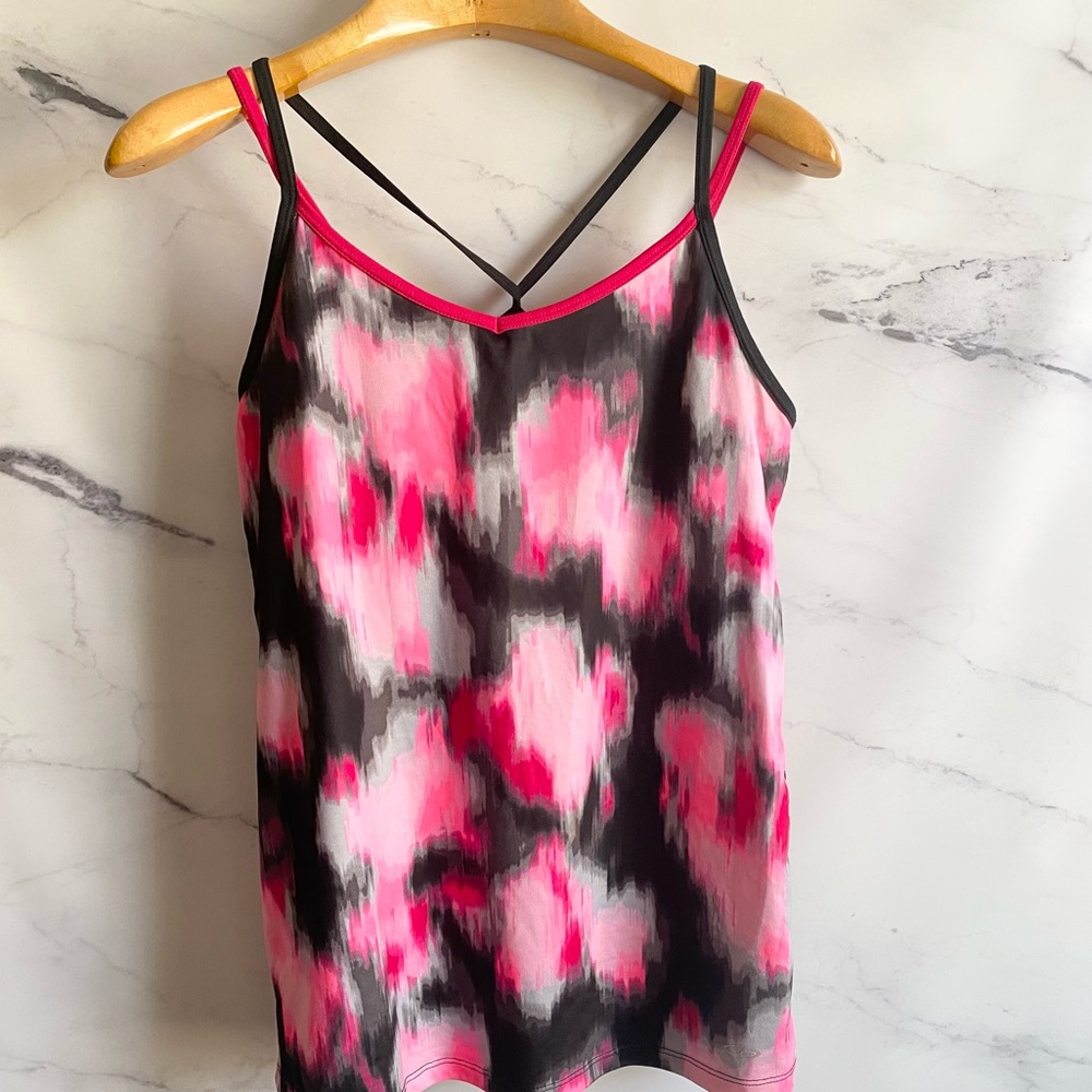 C9 by Champion Pink & Black Abstract Tank Top Built In Bra Size XL